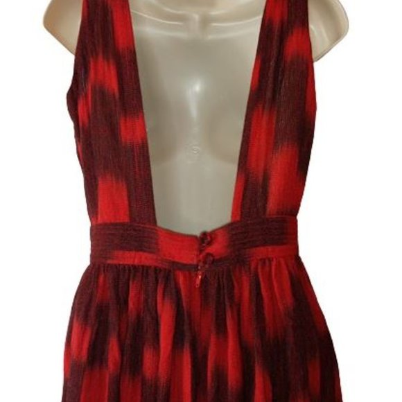 Narda's Red Black Hand Dyed Hand Woven Red Black Midi Shift Dress - Picture 4 of 5